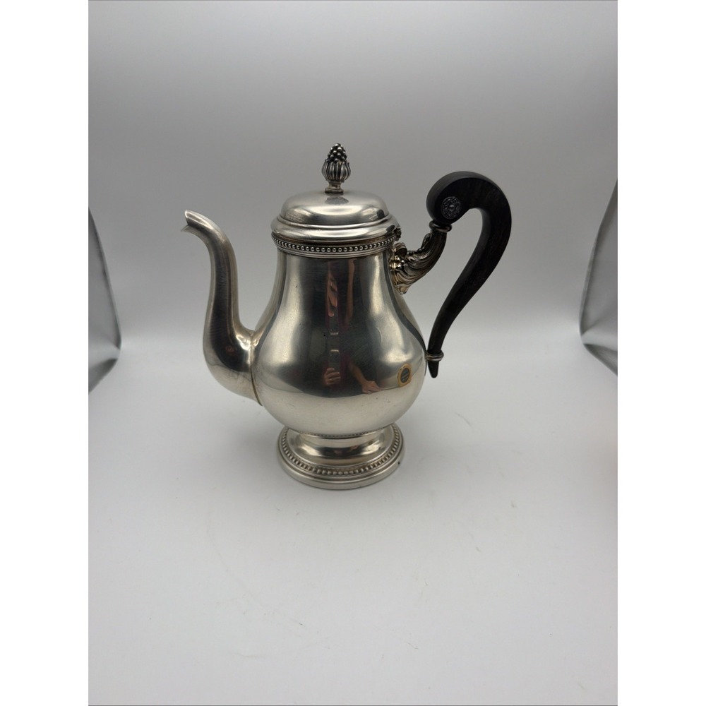 Christofle France Perles Silver Plated Coffee Pot Wood Handle Empire Style